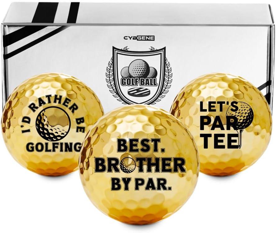Golf Gifts for Brother, Unique, Colored Golf Balls, Cool Accessories for Golfers, Golf Lovers, for Birthday and Christmas - Brother, GOLD