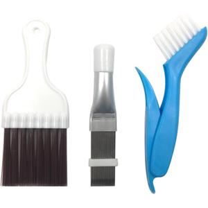 3 x 3 Styles Air Conditioner Condenser Fin Cleaning Brush, Premium Stainless Steel Fin Comb, Refrigerator Coil Cleaning Whisk Brush and Multifunction Plastic Brush Accessory (3PCS)