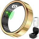 FitElf 3 Pro Smart Ring Fitness Tracker, Health Sleep Tracker, Blood Pressure, Heart Rate and Oxygen Monitor Ring for Women/Men, IP68, No Subscription, 10-Day Battery Life (Gold 10)