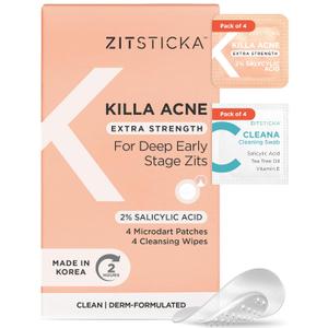 ZitSticka Extra Strength Killa Acne Patches for Face - World's Most Potent Pimple Patch with Fast-Acting Microdarts - Starts Working within 2 Hours for Deep, Early-Stage Zits & Blemish - 4 Count