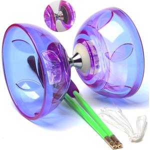BodyRhythm Five Bearings Chinese Diabolo Yoyo Set with LED, Fiberglass Sticks, Adjustable Strings for All Ages - Best for Fitness and Tricks (Purple)