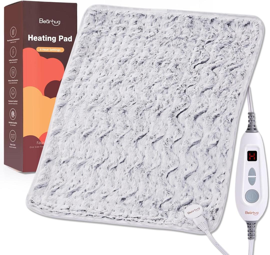 Bearhug XL Electric Heating Pad 20''x24'' Double-Sided Faux Fur Heated Pad, 6 Heat Levels, 2H Auto-Off, Moist & Dry Heat Therapy for Back Pain Relief, Machine Washable, ETL Certified, Gift Box (Dreamy Milky Way)