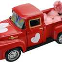 Pickup Truck Model Openable Doors Love Heart Design Vintage Car Figurine for Mother's Day Valentine's Day Decor& Present (Red, One Size)