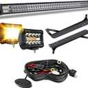 5D 52inch 300W LED Light Bar + 4 inch White/Amber Yellow LED Pods Strobe Fog Light Spot Flood Offroad with Upper Windshield Mounting Brackets Switch Wiring Harness Fit For 1997-2006 Wrangler TJ