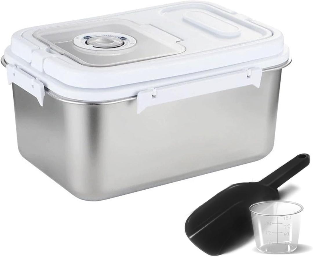 RUIAN 10L Airtight Pet Food Storage Container Stainless Steel with Scoop - Translucent Moisture-Proof Plastic Bin for Dry Food, Cat/Dog Treats, Grains - Seal Locking Lid Keep Fresh (JC366-2)