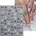 2 x Christmas Nail Stickers Decals - 3D Reindeer, Snowflakes, Santa Hat Designs with Gold, Silver, Green & Red Foil Embossed Effect, 4 Sheets for Holiday Nail Art