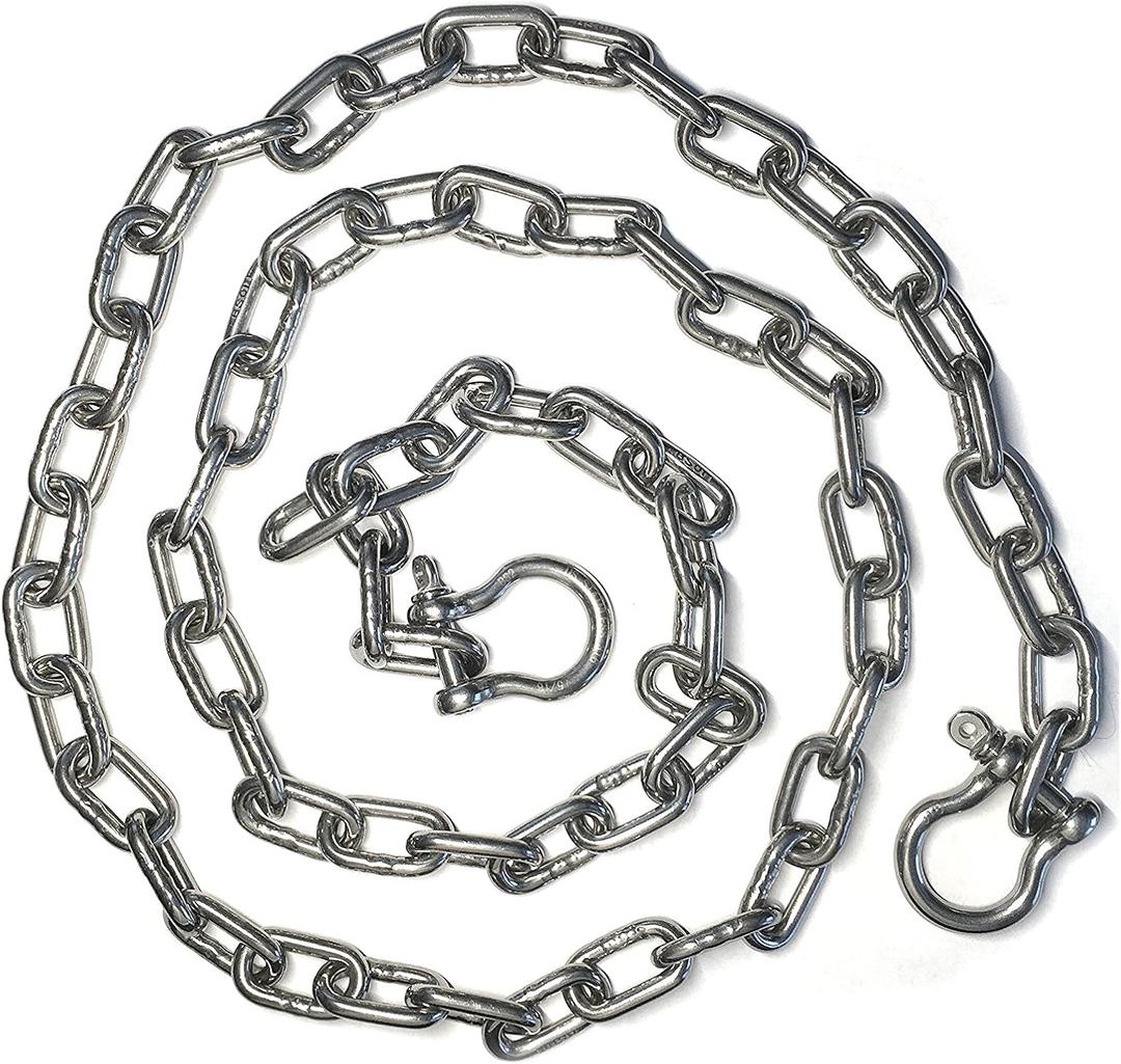 US Stainless Stainless Steel 316 Anchor Chain 1/4" or 6mm by 15' Long with Shackles
