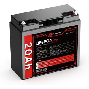 DR.PREPARE 12V 20Ah LiFePO4 Lithium Battery with Grade A+ Cells, 4000+ Deep Cycle Lithium Iron Phosphate Rechargeable Battery with 20A BMS for Fish Finder, Solar, Lighting, Alarm System