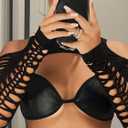 GORGLITTER Women's Cut Out Super Crop Top Bolero Long Sleeve Crew Neck T Shirt Shrug Tops (Black, S)