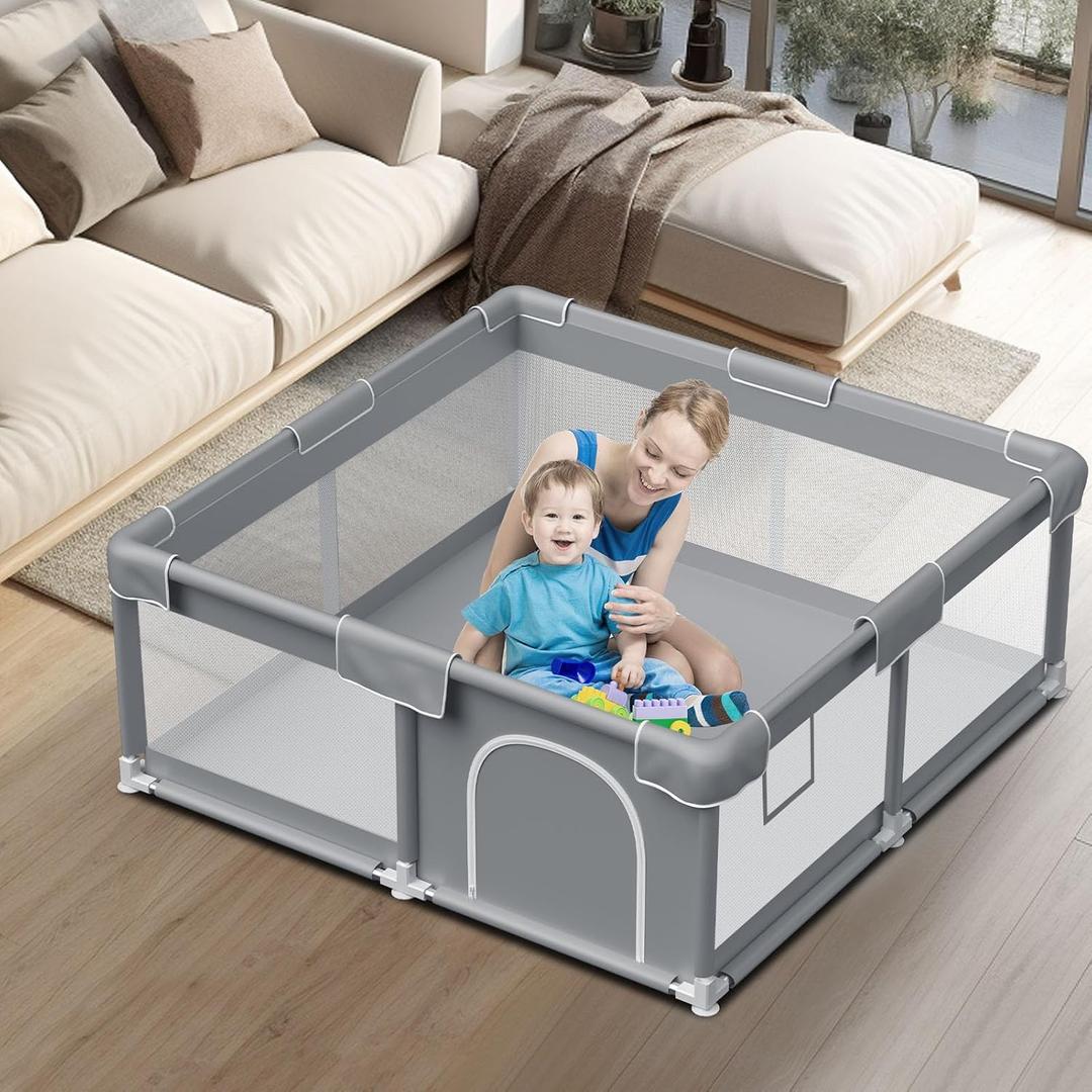 Baby Playpen Baby Play Pen for Babies and Toddlers Safe Anti-Fall Baby Play Yards Indoor & Outdoor Sturdy Safety Baby Activity Center with Soft Breathable Mesh Baby Fence 5050 Inch (Grey)