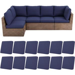 HEBE Stretch Patio Cushion Covers Set 12pcs,Waterproof Outdoor Couch Covers Replacement,Washable Reusable Seat Cushion Slipcovers for Patio Furniture Protector,Chair Cushion Cover