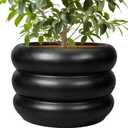 SQOWL 10 Inch Pot for Plants - Ceramic Planter for Indoor Plants Large Plant Pot with Drainage Hole Outdoor Flower Pot Decorative Round Planter for Porch House Decor Black