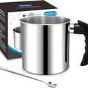 Candle Making Pouring Pot, DINGPAI 44oz Double Boiler Wax Melting Pot, 1pc Spoon, 304 Stainless Steel Candle Making Pitcher, Silver Color with Heat-Resistant Handle and Dripless Pouring Spout Design