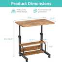 WINAZ C Shaped Rolling Laptop Desk - 32" Rustic Brown Mobile Portable Small Desk with Wheels for Small Spaces, Height Adjustable Overbed Table with 2-Tier Storage Shelves