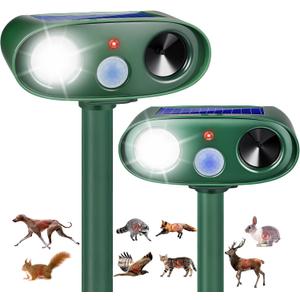 2025 Cat Repellent Solar Ultrasonic Animal Repellent Outdoor Solar Animal Repeller with Motion Detection&LED Flashlight Deer Deterrent Device to Scare Fox Bird Skunk Rabbit Repellent for Yard(2PACK)