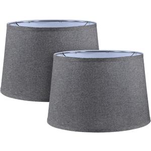 Aspen Creative 38028-2, K/D Hardback Empire Transitional Collapsible Spider Shade, 13" Top x 15" Bottom x 10" Slant, Dark Grey Linen With Black Trim, Set of 2