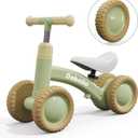Babelio Updated Baby Balance Bike for 1 Year Old Boys Girls, 10-36 Month Toddler Balance Bike, 4-Wheel Off-Roader Design, Adjustable Seat & Handlebar - Green