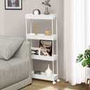 SPACELEAD Slim Storage Cart 4 Tier,Bathroom Organizer Rolling Utility, Mobile Shelving Unit Slide Out for Office, Kitchen, Laundry Room & Narrow Places,White