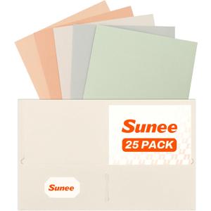 SUNEE Folders with Pockets (25 Pack, Pastel Colors), 2 Pocket Folders Fit Letter Size Paper, Paper File Folder for School Office Home Business