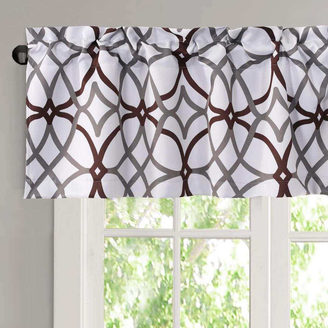 H.VERSAILTEX Blackout Curtain Valances for Kitchen/Bathroom - Thermal Insulated Window Valances for Living Room/Bedroom Rod Pocket Short Curtain 1 Panel, 52x18 inch, Geo in Brown and Gray