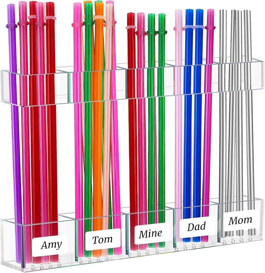 9.8'' Large Acrylic Straw Holder for Cabinet Door - [2025 Newly Upgraded] Reusable Tumbler Straw Organizer Storage with Ultra Sticky Cupboard Door Mounted & Sticker,Small Kitchen Accessories Container