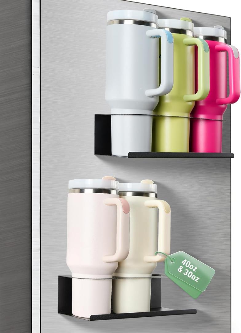 2 Pack Magnetic Stanley Cup Holder for Fridge, Water Bottle Organizer for Tumbler with Double Sided Tape Hold Stanley Cup Accessories for Kitchen Cabinet Wall
