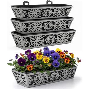 4 Pack 24 Inch Window Boxes Planter for Outdoor Plants Deck Railing Planters Box with Adjustable Brackets for Porch Fence Balcony Hanging Flower Baskets with Non-Woven Fabric Liner for Garden Decor