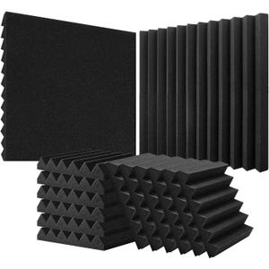 VEVOR Acoustic Foam Panels, 36 Pack 12 x 12 x 2 Inches, High Density Soundproof Wall Panels, Acoustic Panels, Sound Dampening Absorbing Panels for Studio Wall and Ceiling, Black