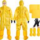 TrelaCo 2 Sets Halloween Cosplay Costumes Yellow Hazmat Suit Jumpsuit for Adult Men Disposable Protective Coverall Suit with Shoe Cover and Glove Breathable Paint Coverall,XL