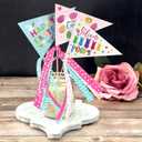 2 x 6Pcs Happy Easter Cake Toppers Easter Pennant Paper Triangle Flags with Ribbons Easter Party Table Centerpiece Decoration Supplies (Black)