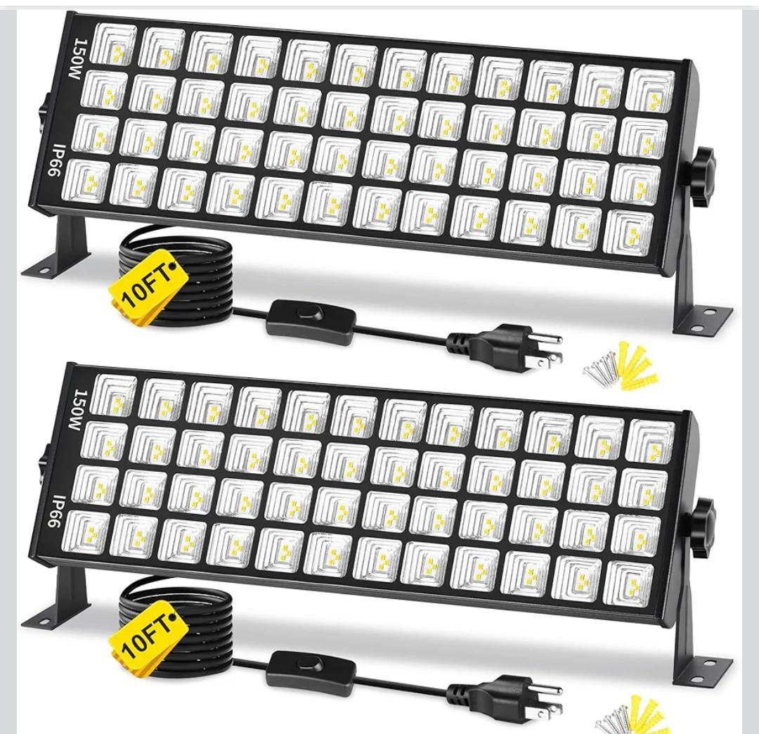 150W LED Shop Light, 18000LM 6000K Daylight White Super Brighter, IP66 Waterproof Garage Light with 10 FT Cord & On/Off Switch, Bay Lighting for Workshop Yard Garage Warehouse, 2 Pack