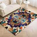 Washable Area Rug, Non-Slip Vintage Hallway Rug Runner with Upgrade Rubber Backing, Stain Resistant Faux Wool Distressed Carpet for Bedroom Living Room Kitchen Laundry Corridor Entrance (63" x 47") (3'11" x 5'3" (Rectangular), Rust/Dull Teal)