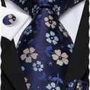 Hi-Tie Men's 63" 70" Extra Long Silk Ties with Pocket Square Cufflinks Set for Big and Tall Men Wedding Business