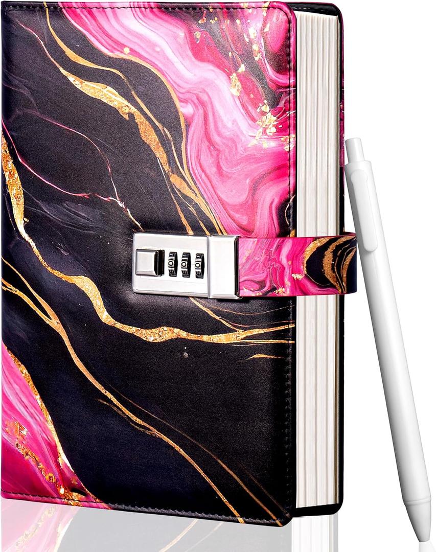 CAGIE Diary with Lock for Girls, A5 Password Refillable Lined Journal Kit Locked Diary, Cute Stuff Christmas Birthday Gifts for Girls 6 7 8 9 10 11 12 13 14 Year Old Girl, Teen Girl Gifts, Black