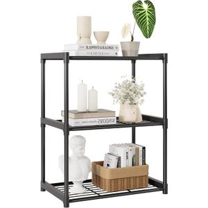 3-Tier Storage Shelves with Plastic Connectors – Metal Shelf Organizer for Pantry, Closet & Bathroom, Space-Saving Sturdy Shelving Unit Rack, Black, 17.3" x 12.8" x 28.9"