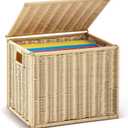 Jingmore Wicker File Basket for Hanging Folders, Decorative File Boxes with Lids, Farmhouse Collapsible Letter Size Document Storage Box for Home Office Decor