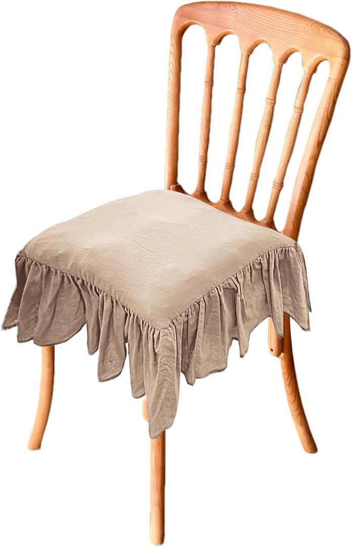 Ruffled Seat Cushions Memory Foam Chair Pads with Ties, Almond, 40 x 40 cm Square