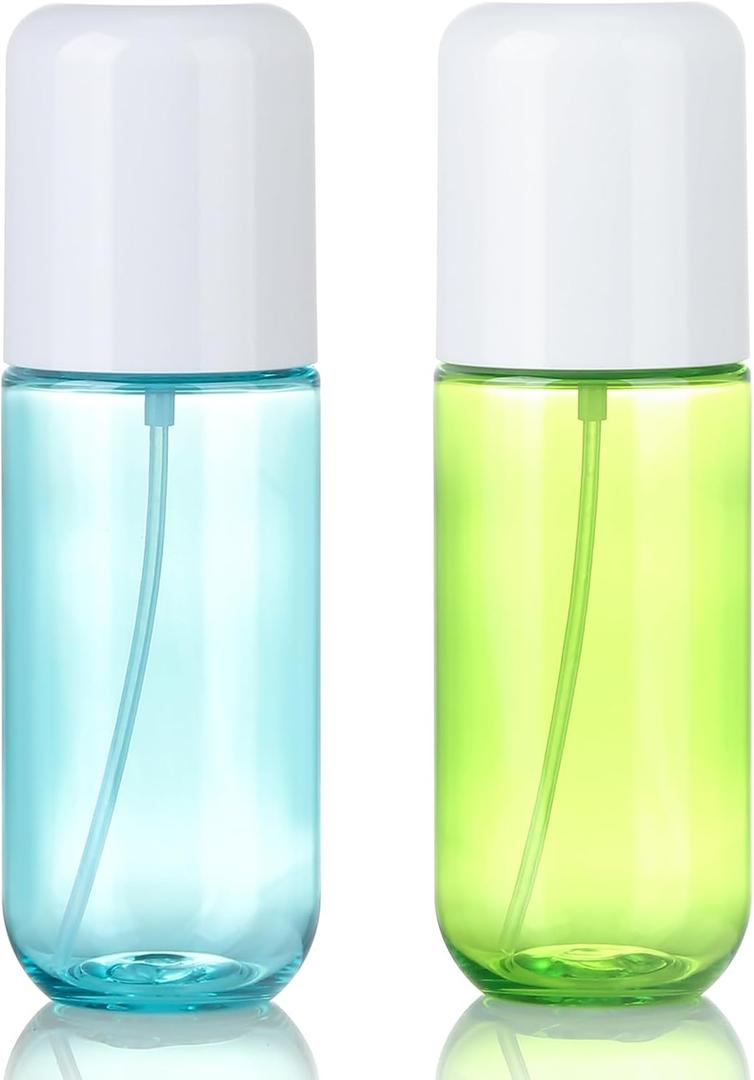 Bynccea Small Spray Bottle Travel Size 3.4oz/100ml Plastic Mini Bottle Set - Fine Mist Mini Empty Spray Bottles - Refillable Spray Bottles for Cleaning Solutions, Perfume, Liquid Cosmetics (Blue&Green)