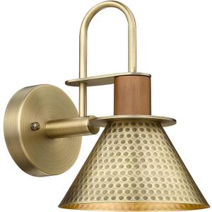 Antique Brass Wall Sconce, HWH Hammered Barn Wall Light Fixtures, 1-Light Single Sconce Vanity Light, Farmhouse Wall Lamp for Bedroom Bedside Kitchen Hallway, Hammered Metal Shade, 5HZG74B-L BG