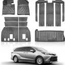 Floor Mats&Cargo Liner Compatible for Toyota Sienna 2021-2025 7 Seat All Weather Mats for Sienna 3rd Row Floor mats & Backrest mat and Trunk with TIRE (Only Fit 7 Seater with Spare Tire)
