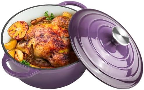 3 Quart Dutch Oven Enameled Cast Iron with Lid - Big Dual Handles - Oven Safe up to 500°F - Classic Round Pot for Versatile Cooking Purple