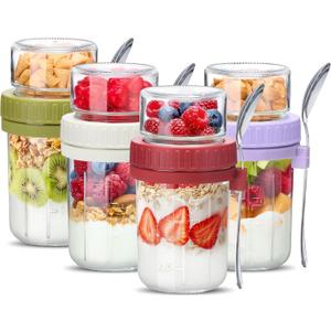 Danmu 4 Pack Overnight Oats Containers with Lids 21 oz (16+5),Dual-Layer Yogurt Parfait Cups with Lids,Meal Prep Containers Glass for Snack,Overnight Oats,Yogurt,Parfait,Salad Dishwasher Safe
