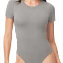 TNNZEET Bodysuits for Women - Black Bodysuit Women Tops Round Neck T Shirts for Women Fashion Body Suit Going Out Tops (Large, Dark Grey)