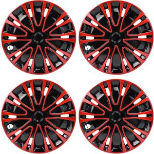 Hex Autoparts Universal Hub Caps - BK Style - Compatible with 15 Inch Tires & Wheels Car Truck, R15 Tire Rim Covers Set of 4 (Black & Red)