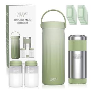 22oz Stainless Steel Breastmilk Cooler - 24Hrs Portable Breast Milk Chiller for Travel, Includes 2 BPA-Free Baby Bottles &10 Storage Bags, Leakproof Thermal Container for Working Moms, Green
