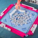 4 Pcs 18.7 Inch Hot Pink Acrylic Mahjong Tile Racks with Pushers for Game Night American Mahjong Racks Tile Set for Mah Jong Lovers and Beginners