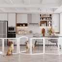 Vantas Folding Pet Gate 144" Wide, 30" Tall No-Assembly Metal Dog Gate, Freestanding Wire Pet Gate, Pet Puppy Safety Fence, Extra Wide with 2PCS Support - White (6 Panels with Door)