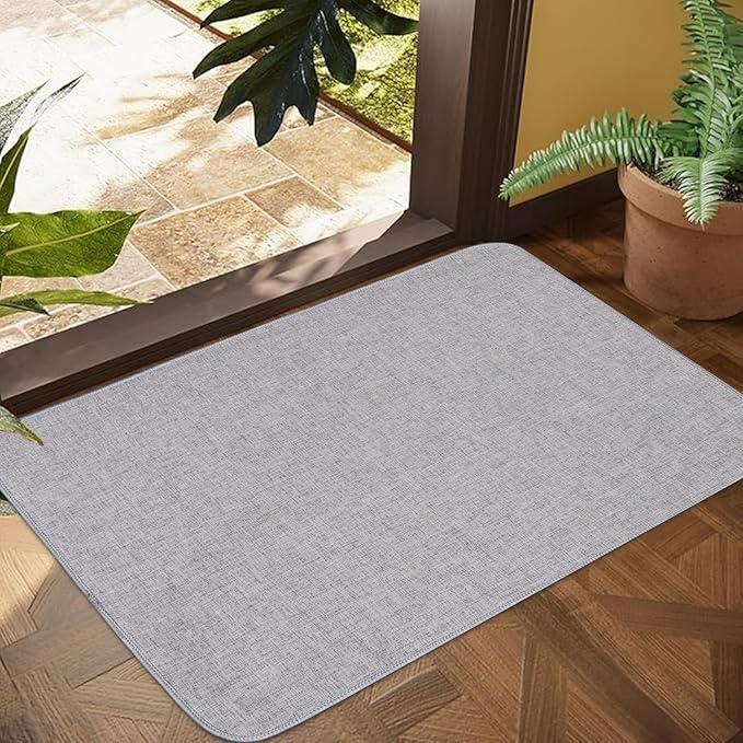 1/10 Inch Ultra Thin Indoor Door Mat, Long-Lasting & Maximum Non-Slip Rubber Backing, Washable & Stain-Resistant Entryway Mats with Powerful Dirt Trapper for Various Entrance, 29''X17'', Gray