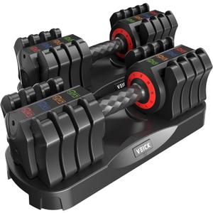 VEICK 25 lbs Adjustable Dumbbell with Anti-Slip Turning Handle, Fast Adjust Weight for Men Women, Exercise Equipment with Tray for Home Gym Full Body Workout Fitness