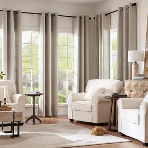 jinchan Blackout Linen Textured Curtain 84 Inches Long for Living Room Thermal Insulated Grommet Top Window Drape for Bedroom 38x84 Greyish Beige 1 Panel (38"W x 84"L (Pack of 1), Greyish Beige)